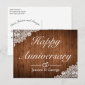 Carte Postale Faire-part Dentelle blanche en bois rustique Bonne fête (Devant / Derrière)