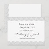 Carte Postale Faire-part Dentelle blanche et argentée Enregistrer la date M (Devant / Derrière)