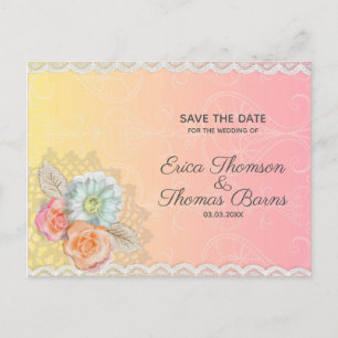 Carte Postale Faire-part Dentelle Blanche Et Fleurs