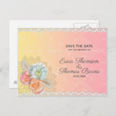 Carte Postale Faire-part Dentelle Blanche Et Fleurs (Devant / Derrière)