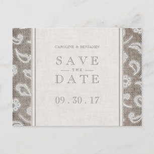 Carte Postale Faire-part Dentelle burlap mariage campagnard rustique enregi