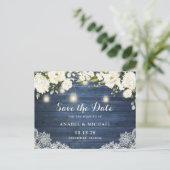 Carte Postale Faire-part Dentelle en bois bleu rustique Mason Jar Enregistr (Debout devant)