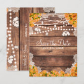 Carte Postale Faire-part Dentelle en bois rustique Rose jaune Élégant Enreg (Devant / Derrière)