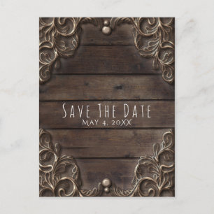 Carte Postale Faire-part Dentelle et bois foncé Rustique Vintage Wedding Da