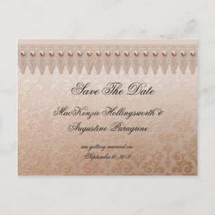 Carte Postale Faire-part Dentelle et Damas de pêche Enregistrer la date