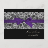 Carte Postale Faire-part Dentelle et ruban violet noir enregistrer la date (Devant)