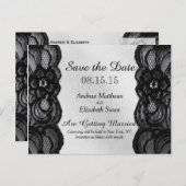 Carte Postale Faire-part Dentelle noire et satin Enregistrer la date (Devant / Derrière)