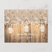 Carte Postale Faire-part Dentelle Rustique En Bois & Jar Mason Éclairé Enre (Devant)