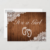 Carte Postale Faire-part Dentelle rustique et blanche C'est une fille (Devant / Derrière)