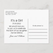 Carte Postale Faire-part Dentelle rustique et blanche C'est une fille (Dos)