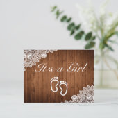 Carte Postale Faire-part Dentelle rustique et blanche C'est une fille (Debout devant)