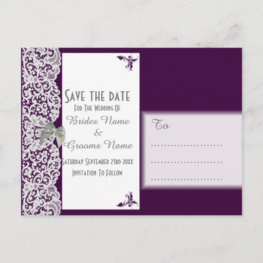 Carte Postale Faire-part Dentelle traditionnelle violette et blanche pour c (Dos)