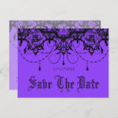 Carte Postale Faire-part Dentelle Victorienne violet Enregistrer la date Ca (Devant / Derrière)