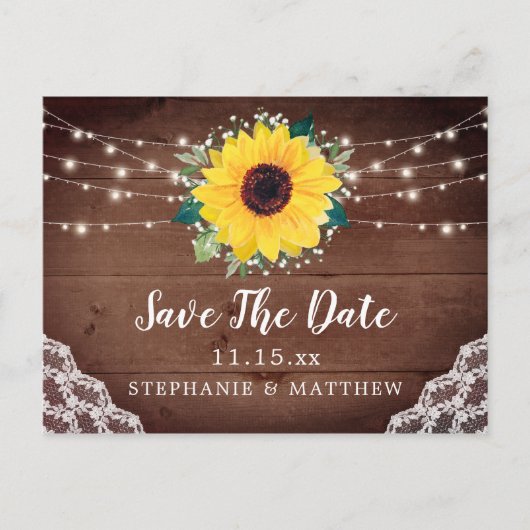 Carte Postale Faire-part Dentelles Rustiques Tournesol Bébés Respirer Enreg (Devant)