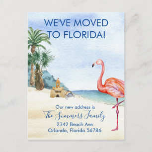 Carte Postale Faire-part Déplacé à Floride Aquarelle Plage Océan Mer