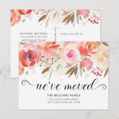 Carte Postale Faire-part Déplacement Chic Blush Rose Roseau Aquarelle Flora (Devant / Derrière)