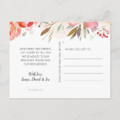 Carte Postale Faire-part Déplacement Chic Blush Rose Roseau Aquarelle Flora (Dos)