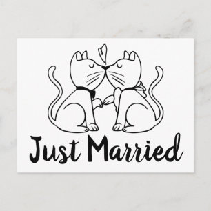 Carte Postale Faire-part Des chats mariés à un Mariage noir blanc Faire-par
