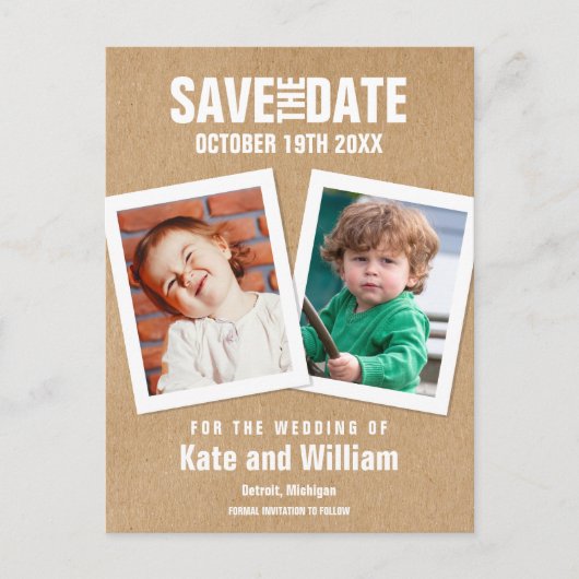 Carte Postale Faire-part Des photos d'enfance rustiques sauvent la date (Devant)