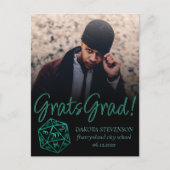 Carte Postale Faire-part Dés RPG | Emerald Tabletop Retro Gamer Graduation (Devant)
