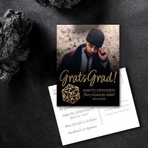 Carte Postale Faire-part Dés RPG   Gold Imaginaire Tabletop Gamer Graduatio