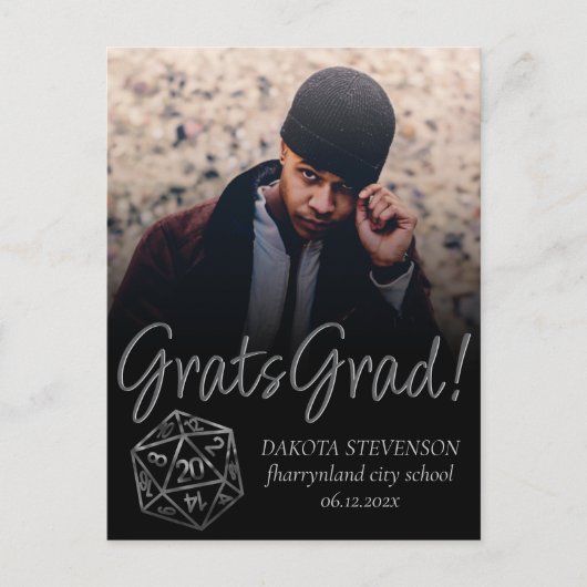 Carte Postale Faire-part Dés RPG | Retro Tabletop Rôle Joueur Graduation (Devant)