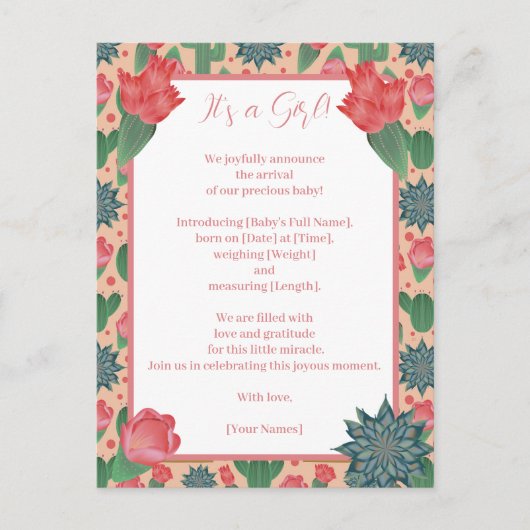 Carte Postale Faire-part Desert Blush Rose Girl (Devant)