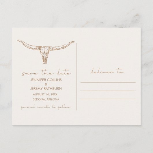 Carte Postale Faire-part Desert Boho Cow Skull Wedding Save the Date (Dos)