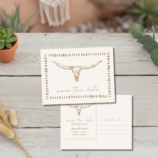 Carte Postale Faire-part Desert Boho Cow Skull Wedding Save the Date