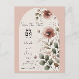 Carte Postale Faire-part Desert Rose Rose & Vert Floral Enregistrer La Date