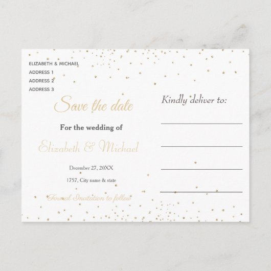 Carte Postale Faire-part Design de confettis mandala or élégant (Dos)