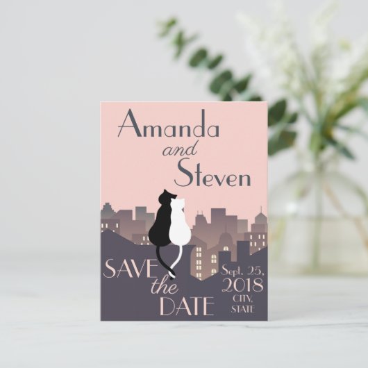 Carte Postale Faire-part Design mariage à thème Chat (Debout devant)