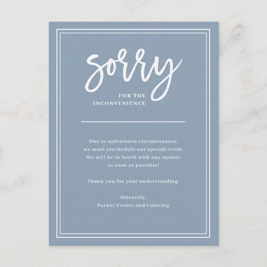 Carte Postale Faire-part Désolé pour la gêne | Annulation ou report (Devant)