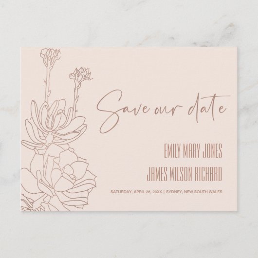 CARTE POSTALE FAIRE-PART DESSERT ROUGISSANT CACTUS PLANTES GRASSES CROQUIS  (Devant)