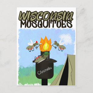 Carte Postale Faire-part Dessin animé de moustiques du Wisconsin - Camping 