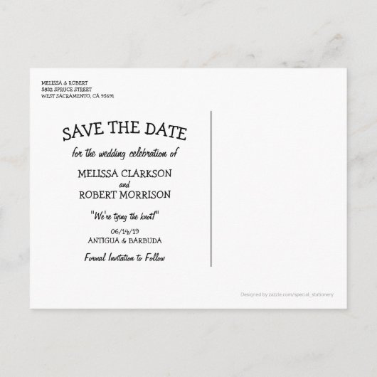 Carte Postale Faire-part Destination de plage tropicale rustique, réservez  (Dos)