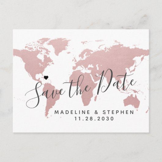 Carte Postale Faire-part Destination Mariage Enregistrer Date Blush Pink Ma (Devant)