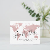 Carte Postale Faire-part Destination Mariage Enregistrer Date Blush Pink Ma (Debout devant)