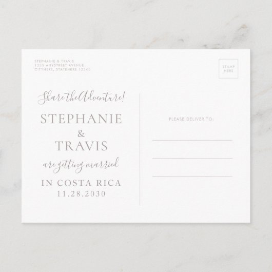 Carte Postale Faire-part Destination Mariage Enregistrer la date Mauve Cart (Dos)