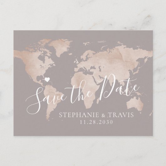 Carte Postale Faire-part Destination Mariage Enregistrer la date Mauve Cart (Devant)