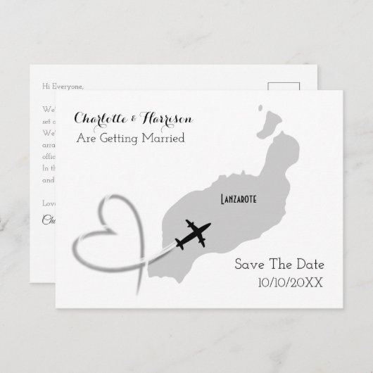 Carte Postale Faire-part Destination Tropical Lanzarote Espagne Mariage sur (Devant / Derrière)