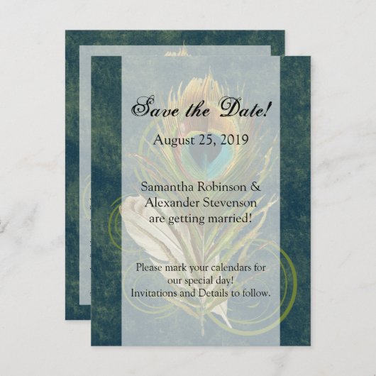 Carte Postale Faire-part Détail de l'objet Peacock Feather Enregistrer la d (Devant / Derrière)