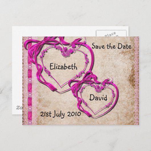 Carte Postale Faire-part Deux Coeurs ensemble (Devant / Derrière)