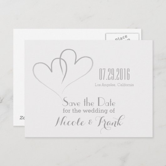 Carte Postale Faire-part Deux coeurs entrelacés Enregistrez la date - Argen (Devant / Derrière)