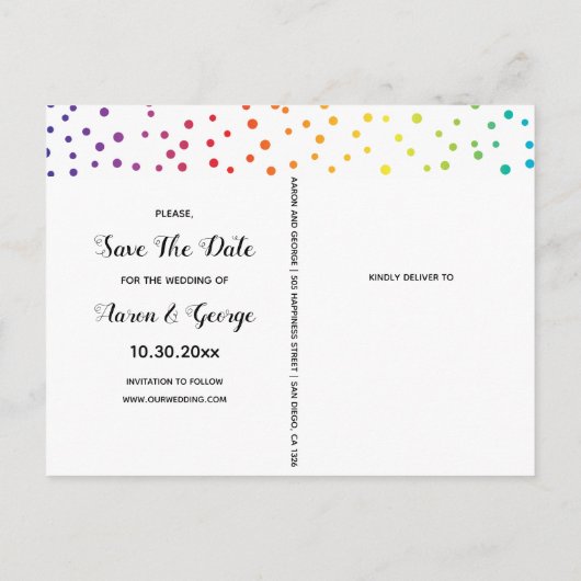 Carte Postale Faire-part Deux crânes, confetti gay Enregistrer la date (Dos)