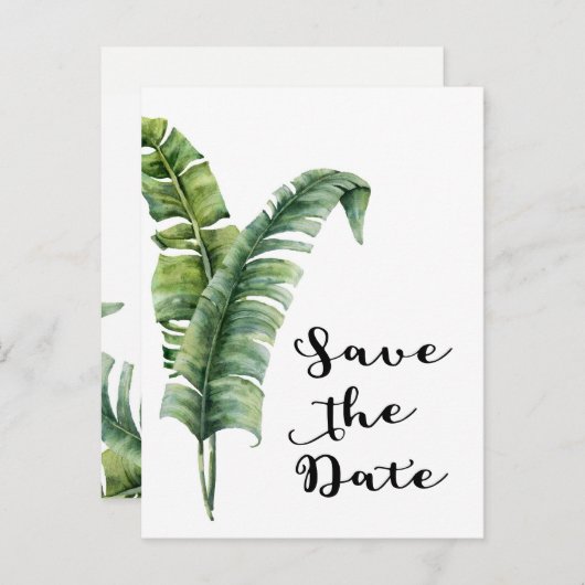 Carte Postale Faire-part Deux Élégants Palm Feuilles Tropical Enregistrer L (Devant / Derrière)