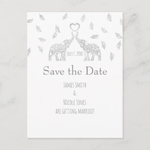 Carte Postale Faire-part Deux éléphants Argent Automne Mariage Enregistrer