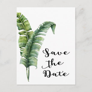 Carte Postale Faire-part Deux feuilles de palmier élégantes Tropical Save T