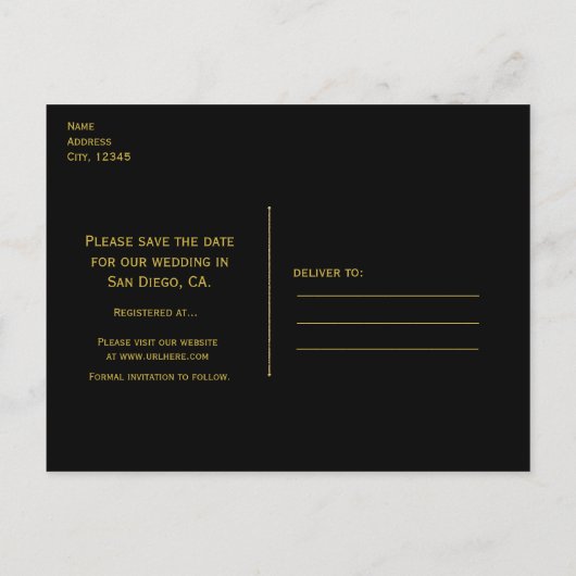 Carte Postale Faire-part Deux Flamants roses Aimer Black & Gold Enregistrer (Dos)