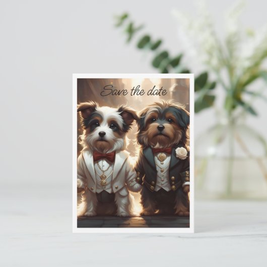 Carte Postale Faire-part Deux mignonnes salopes de chien Mariage gay Enregi (Debout devant)